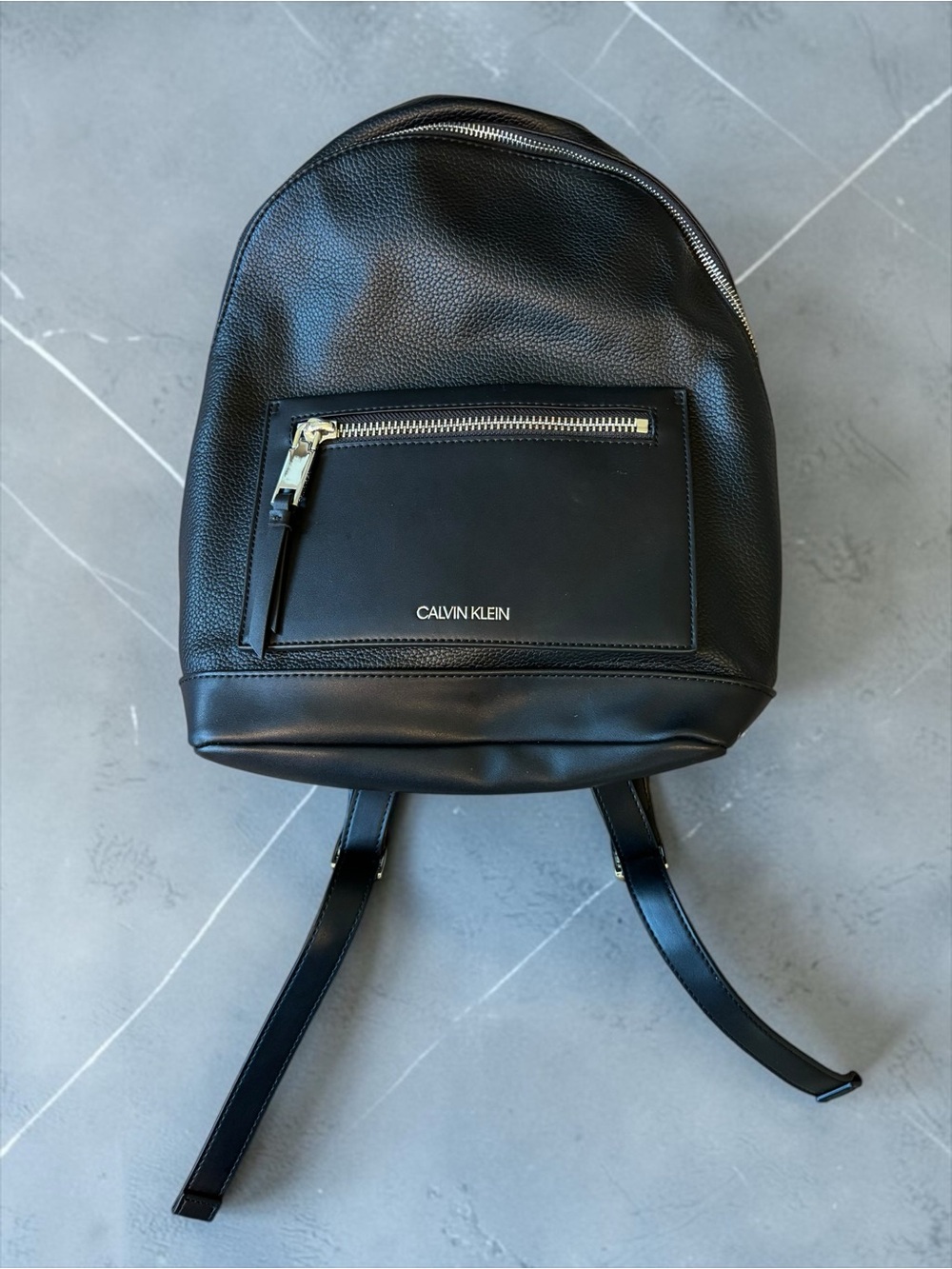 Calvin Klein Pebbled Black Leather Adjustable Backpack 12 Inches Tall Mint